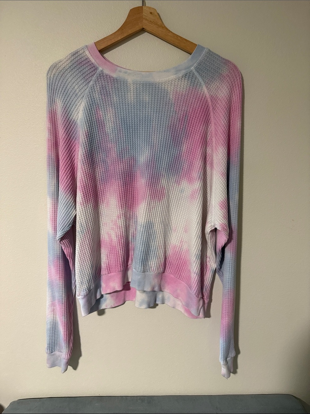 Electric & Rose Pastel Tie-Dye Waffle Knit Pullover - Pink & Blue
